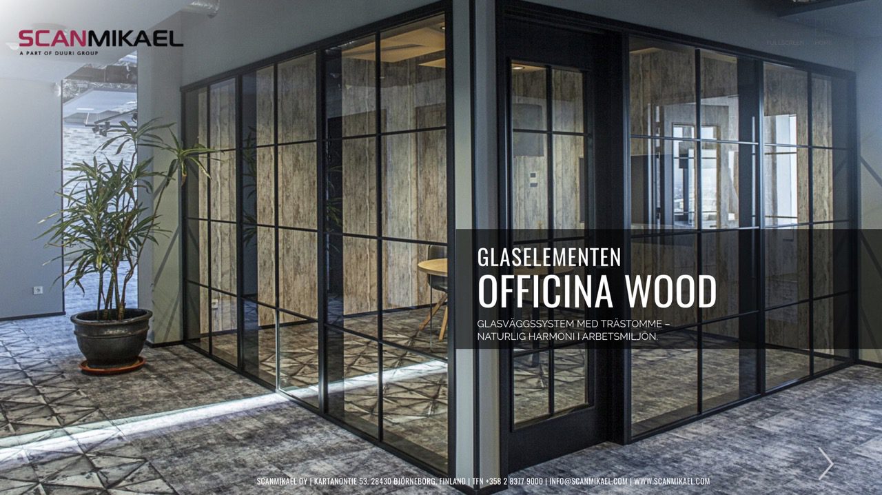 Scanmikael Officina Wood, puurunkoinen lasiseinäjärjestelmä